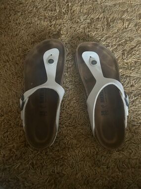 Birkenstock White Toe-Post Leather Sandals